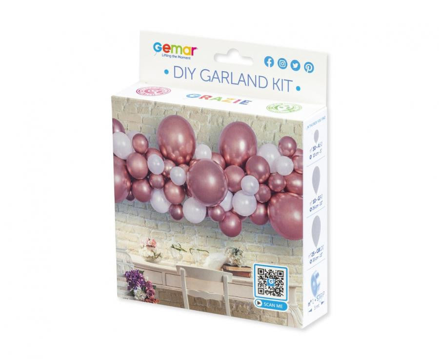 Rozā zelta krāsas balons, balonu virteņu komplekts 65 gabali