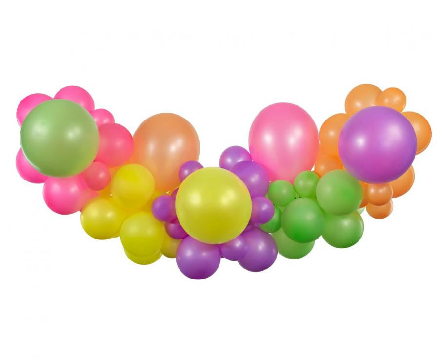 Krāsainu, spilgti fluorescējošu balonu virteņu komplekts ar 65 gabaliņiem