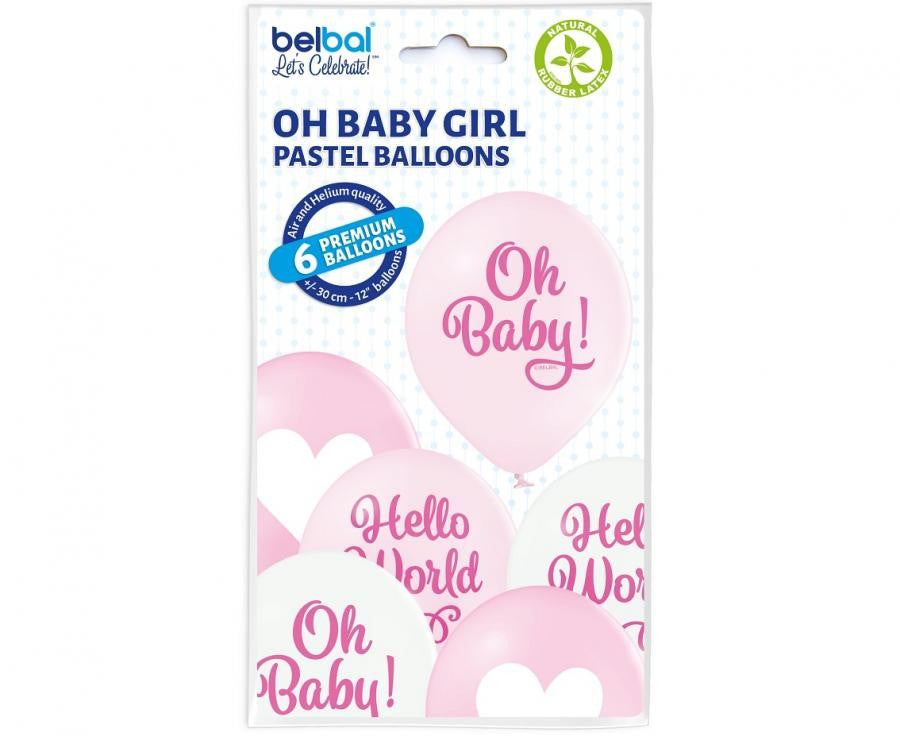 Baby Oh Girl pasteļtoņu baloni, 6 gab. 12 collas (30 cm)
