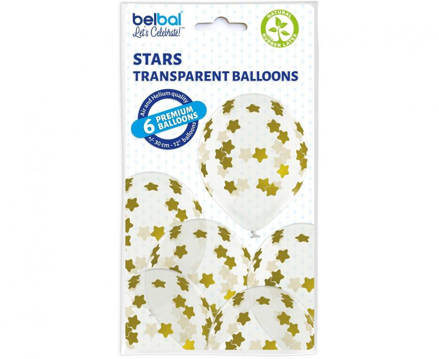 Krāsainās zvaigznes, zvaigžņu baloni, balonu komplekts 6 gab. 30 cm (12 collas)