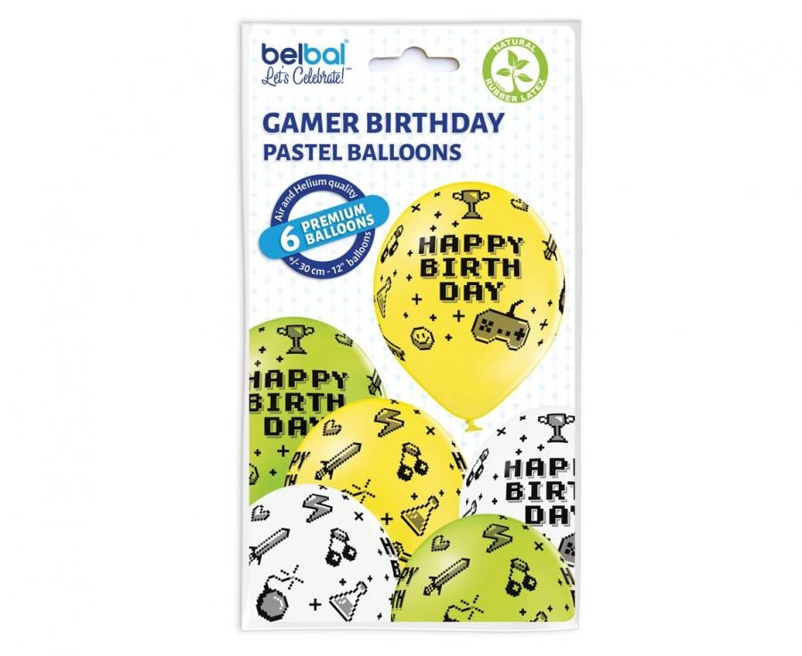 Gamer Gamer dzimšanas dienas rotaļu baloni, 6 gab. 12 collas (30 cm)