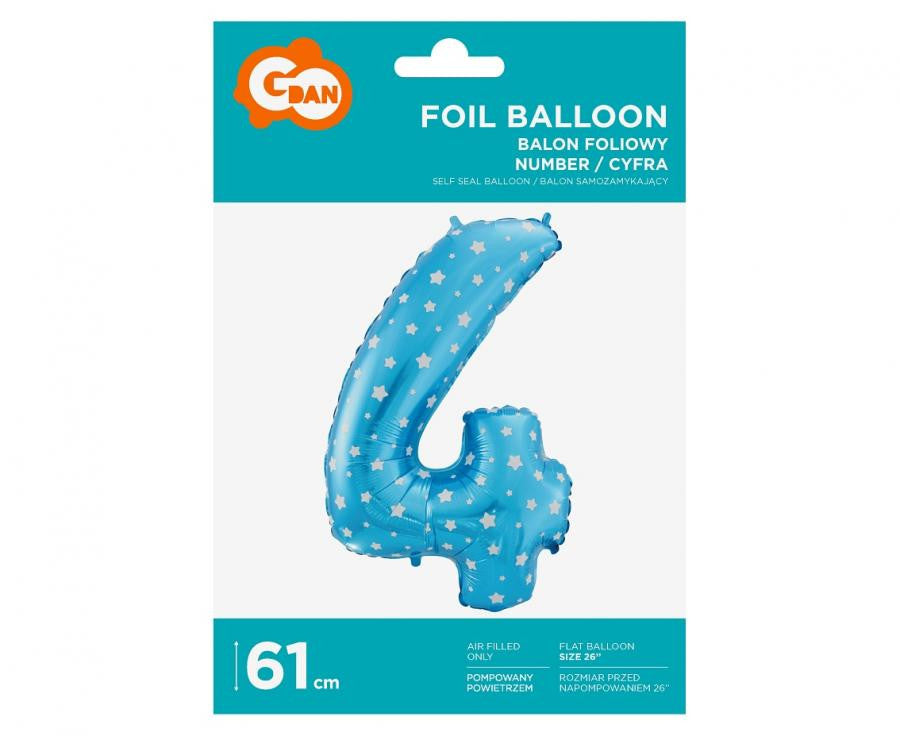 Folijas balons "Cipars zils" ar zvaigznēm, 61 cm