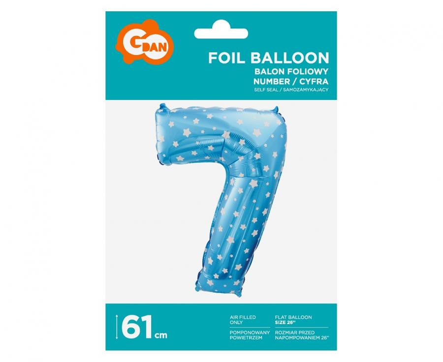 Folijas balons "Cipars zils" ar zvaigznēm, 61 cm