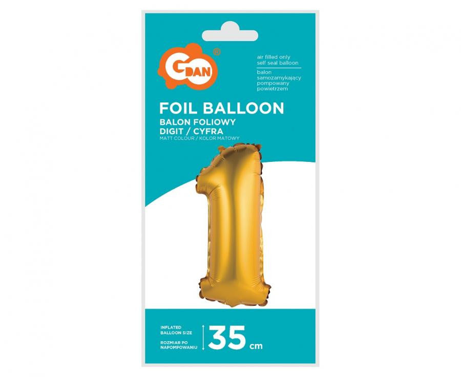 Folijas balons "Cipars Zeltains" 1 mini, 35 cm, matēti zelta krāsā
