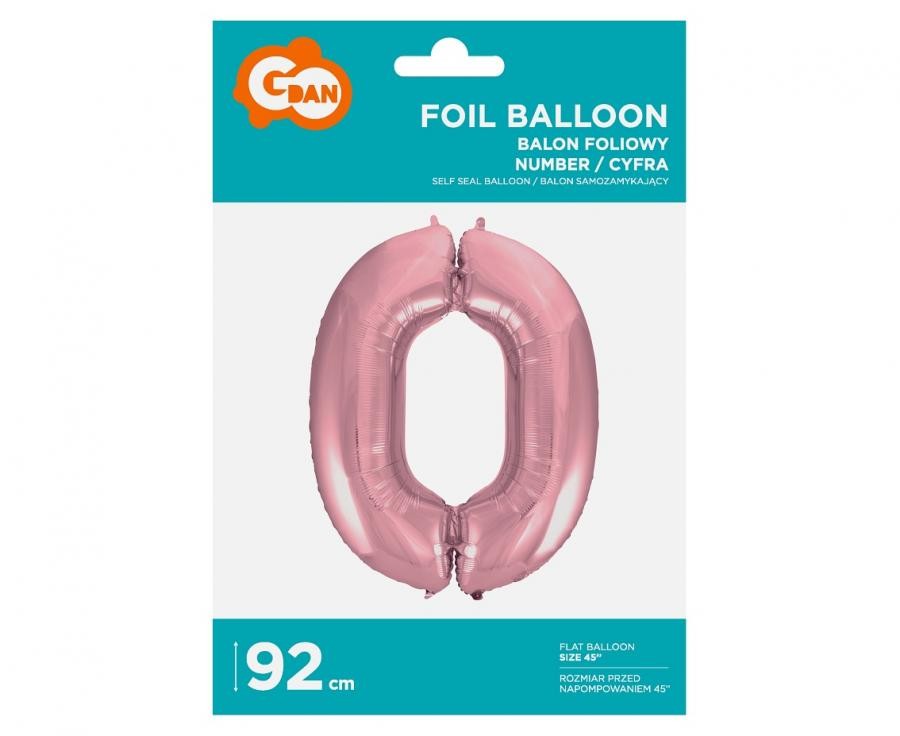 Folijas balons, gaiši rozā, 92 cm, cipars 0