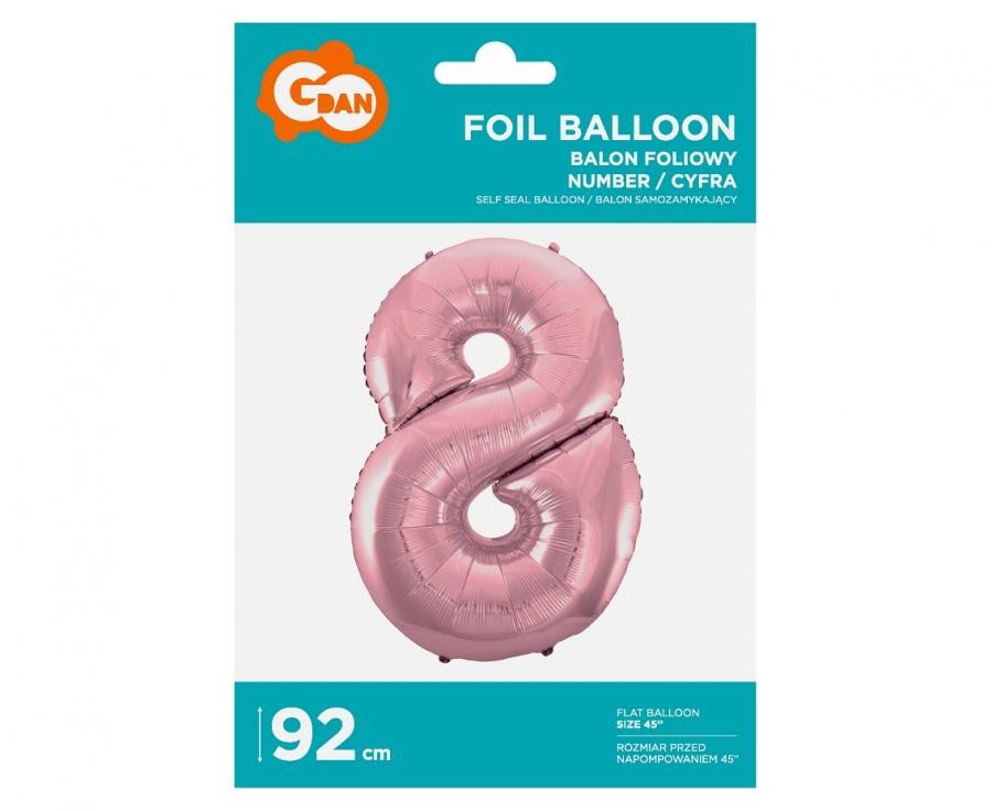 Folijas balons "Cipars 8", 92 cm, gaiši rozā