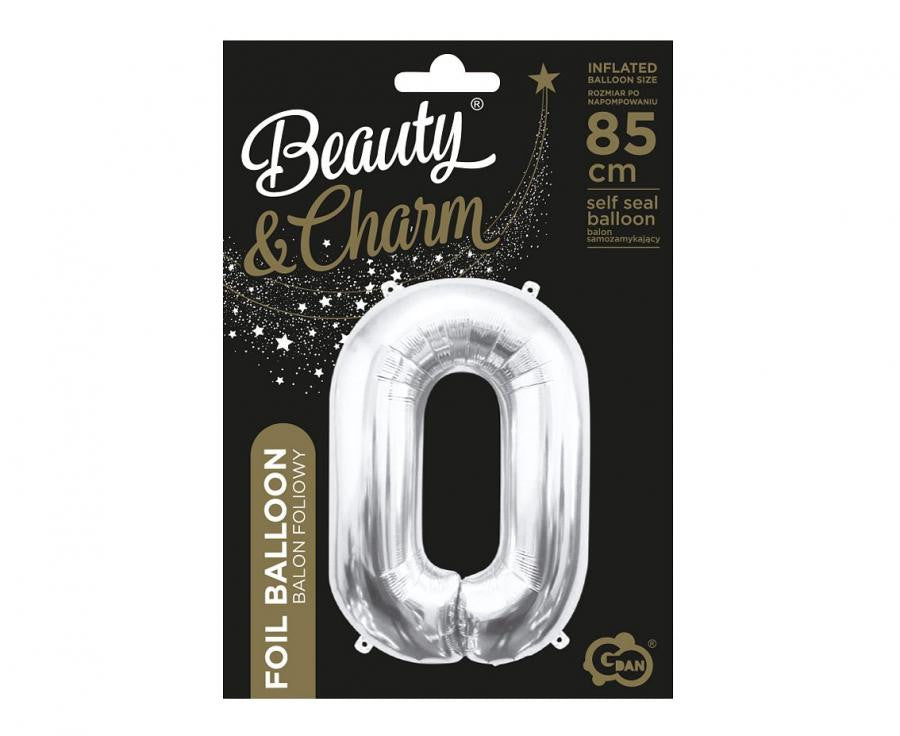Sudraba krāsas skaitlis, sudraba krāsas folijas balons "0", 85 cm