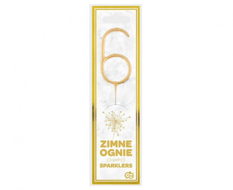 Zelta zelta krāsas dzirkstošā glāze ar skaitli 6, 17 cm