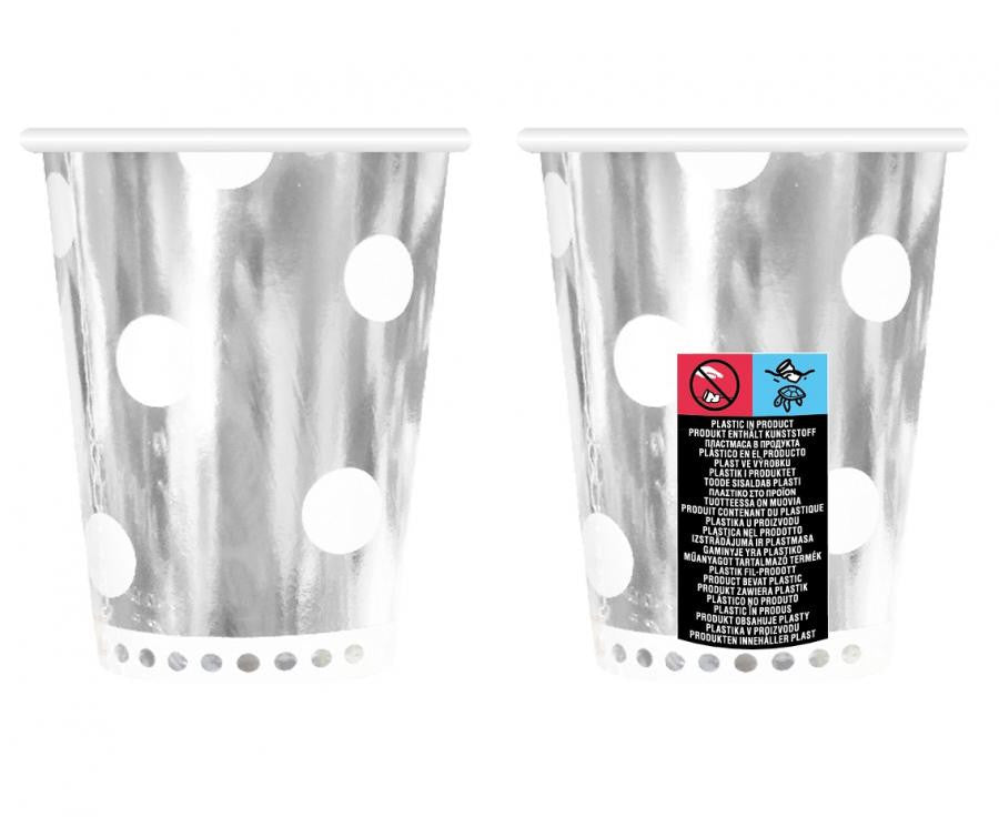 Krāsa B&C Sudraba Papīra Krūzītes ar Punktiem 6 Gab. 266 ml
