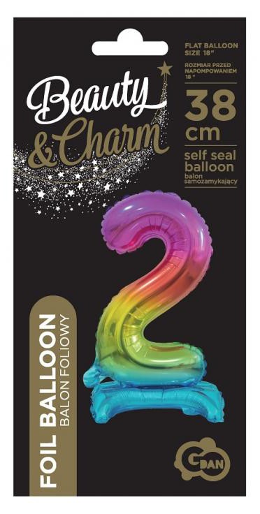 Folijas balons "Cipars Varavīksne" ar krāsainu ciparu 2, 38 cm