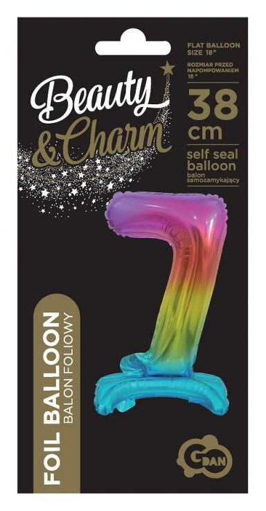 Krāsains mini folijas balons ar skaitli 7, 38 cm, varavīksnes krāsā