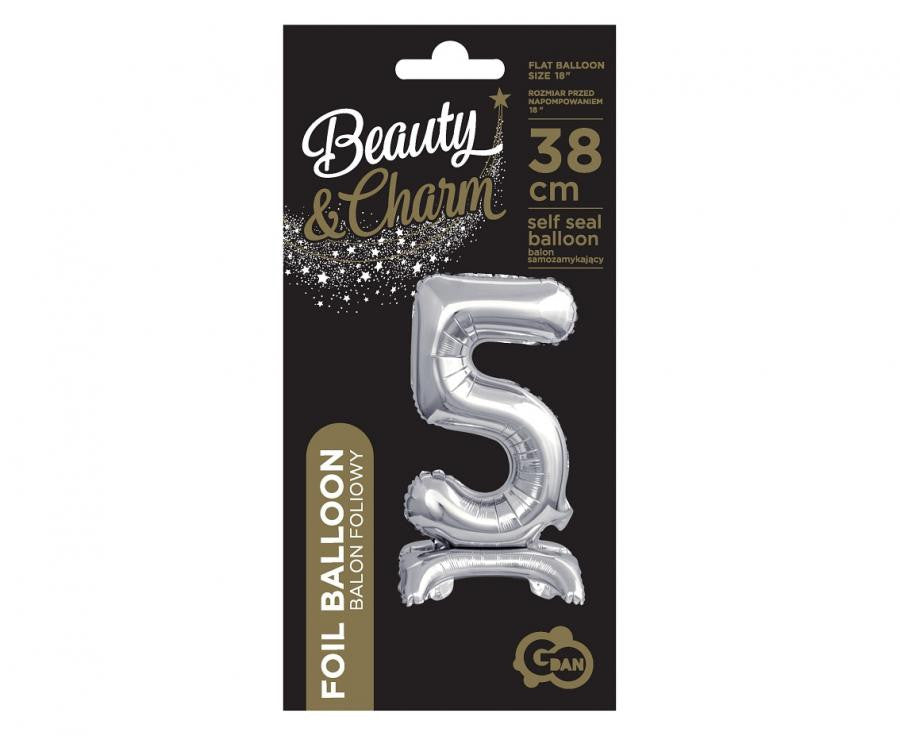 Sudraba mini folijas balons ar skaitli 5, 38 cm