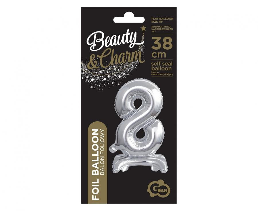 Sudraba mini folijas balons ar skaitli 8, 38 cm, B&C Silver