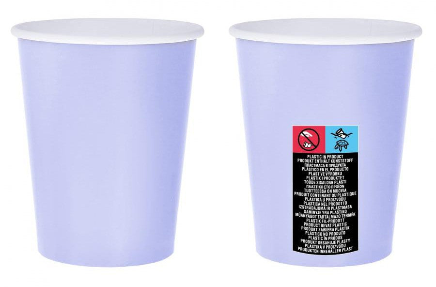 Krāsainas vienkrāsainas lavandas violetas papīra krūzītes 14 gab. 270 ml