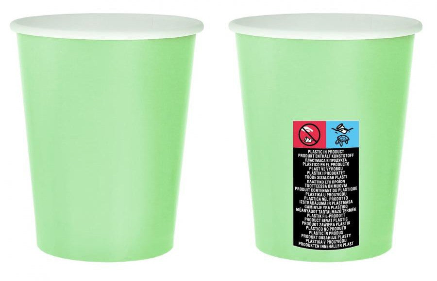 Krāsainas, vienkrāsainas, piparmētru zaļas papīra krūzītes, 14 gab. iepakojumā, 270 ml