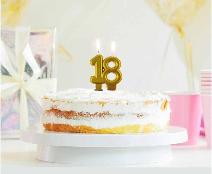 Krāsa Zelta Zelta krāsas kūkas svece ar numuru 18
