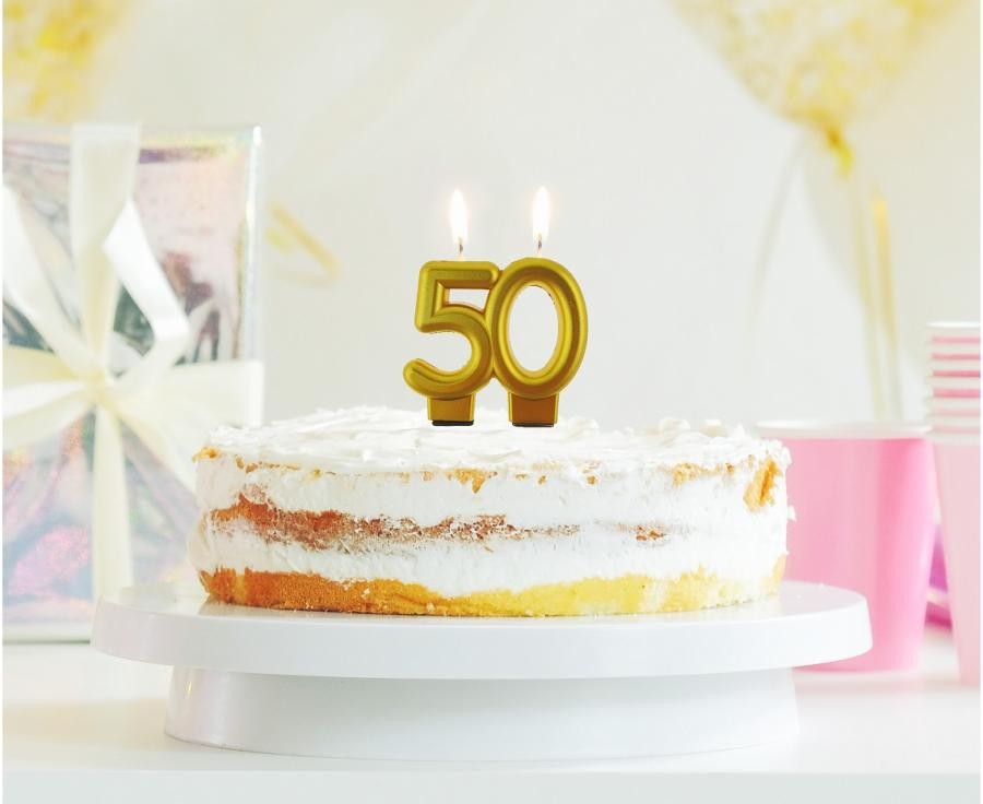 Krāsa Zelta Zelta dzimšanas dienas svece ar numuru 50