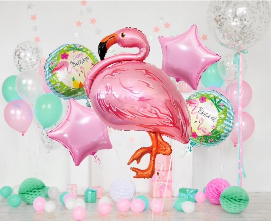 Folijas balonu komplekts "Dzīvnieki" - rozā flamingo, 5 gab.