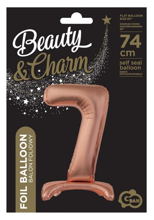 Folijas balons "Cipars 7" ar pamatni, 74 cm, rozā zelta krāsā