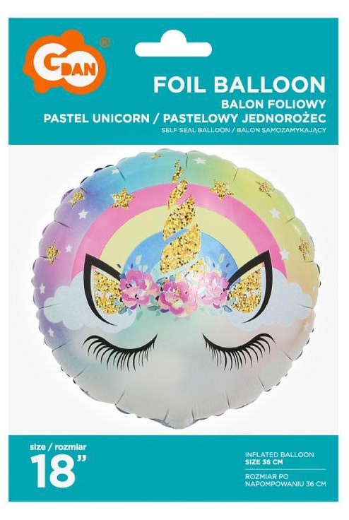 Folijas balons "Vienradzis" pasteļtoņos, 36 cm
