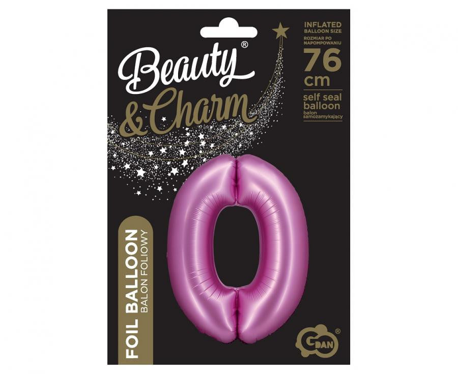 Folijas balons "Cipars 0", satīna, rozā, 76 cm