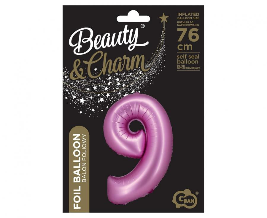 Folijas balons "Cipars satīna rozā", rozā "Cipars 9", 76 cm