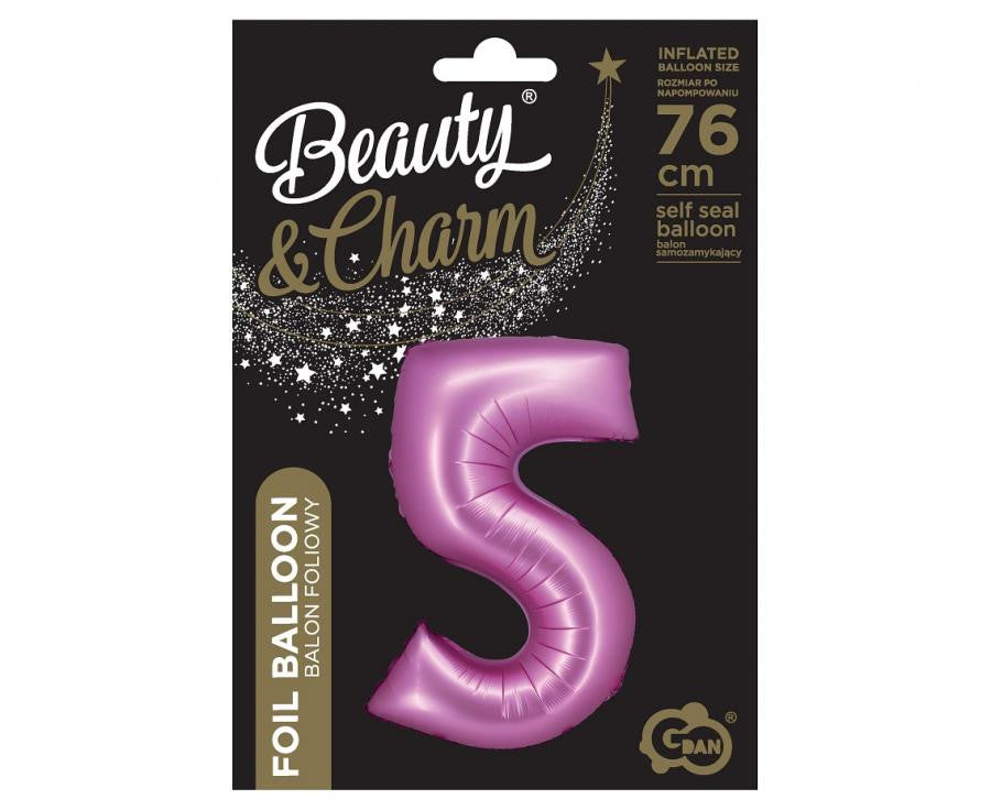 Folijas balons "Cipars 5" satīna rozā, rozā, 76 cm