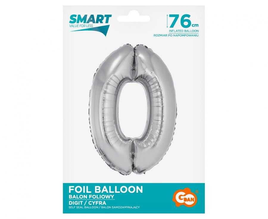Sudraba folijas balons "Cipars 0" 76 cm