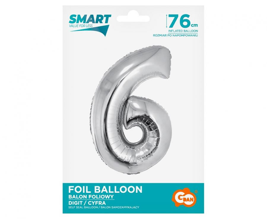 Sudraba folijas balons "Cipars 6", 76 cm