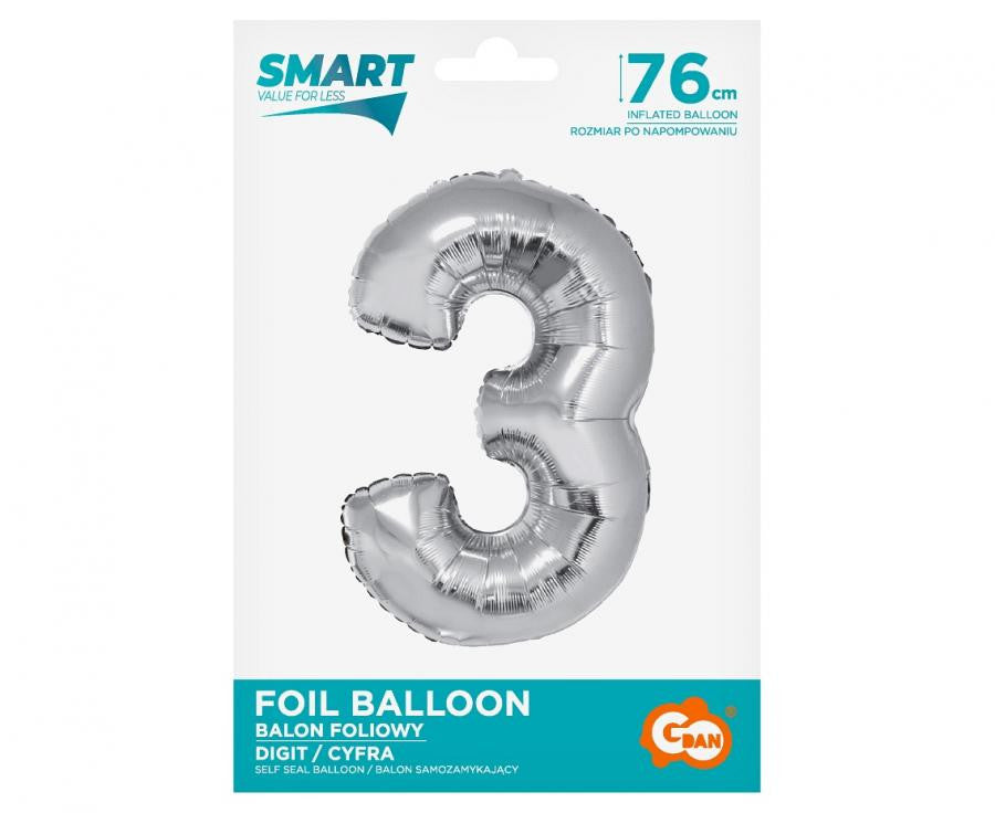 Sudraba folijas balons "Cipars 3", 76 cm