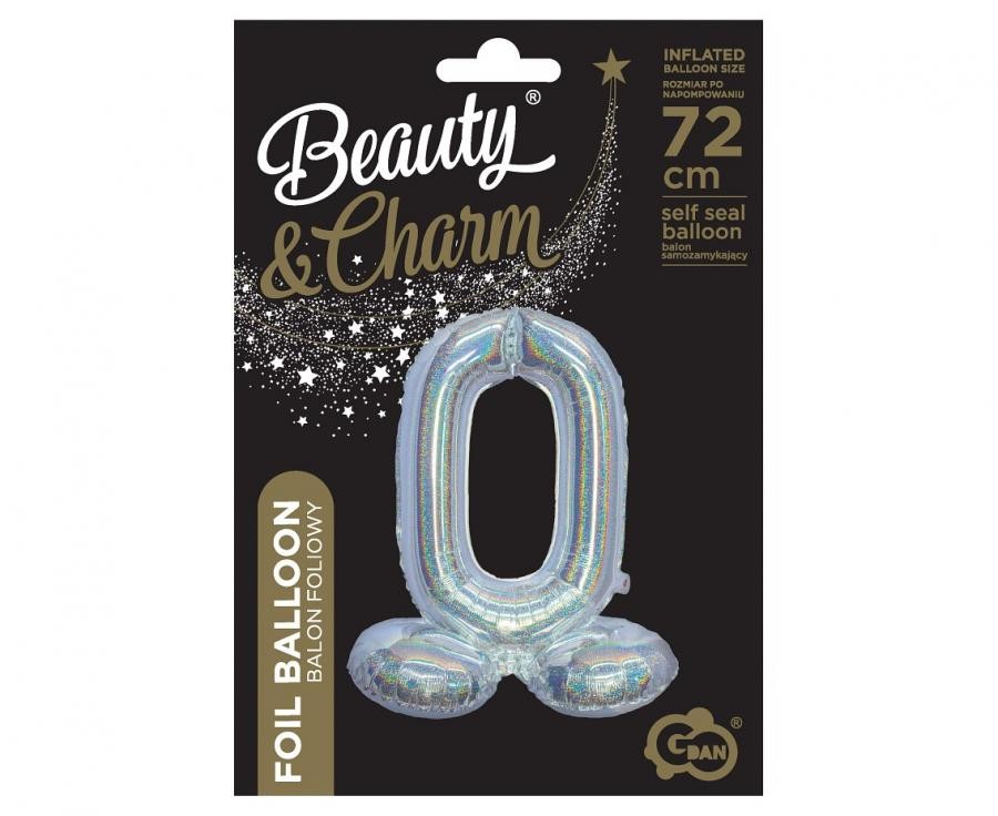 Sudraba krāsas hologrāfisks skaitlis, sudraba krāsas folijas balons ar pamatni 72 cm