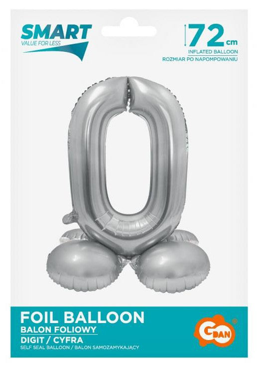 Folijas balons "Cipars 0" ar statīva pamatni, 72 cm