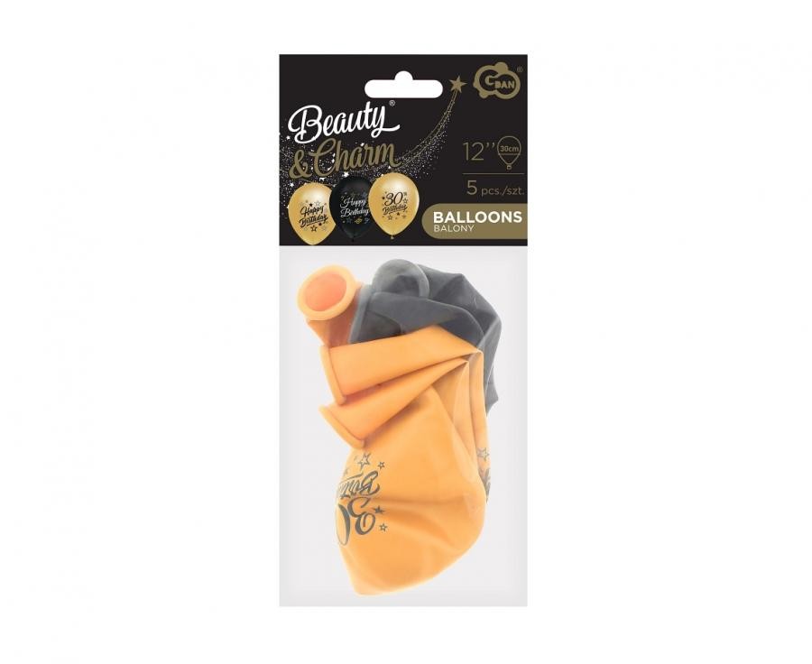 Daudz laimes dzimšanas dienā zeltaini melni krāsaini 30 baloni, 5 gab., 12 collas (30 cm)