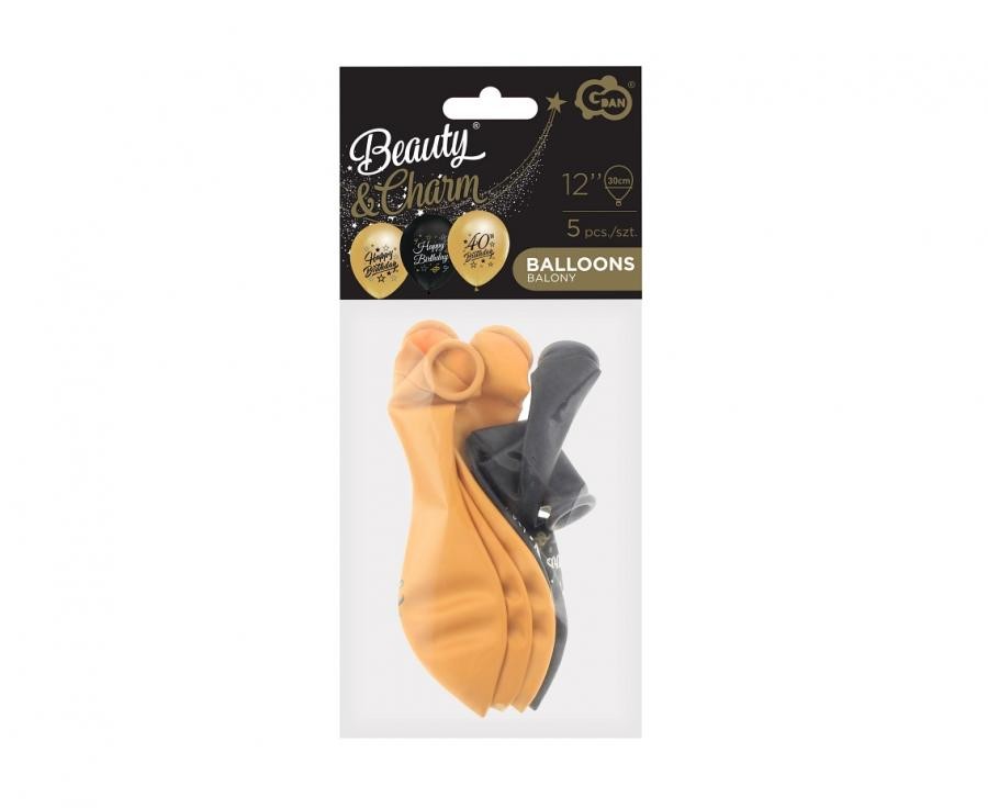 Daudz laimes dzimšanas dienā zeltaini melni krāsaini baloni "Daudz laimes dzimšanas dienā", 40 gab., 12 collas (30 cm)