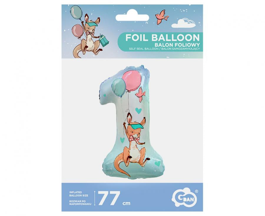 Daudz laimes dzimšanas dienā ķengurs Daudz laimes dzimšanas dienā ķengurs Nr. 1 folijas balons 77 cm