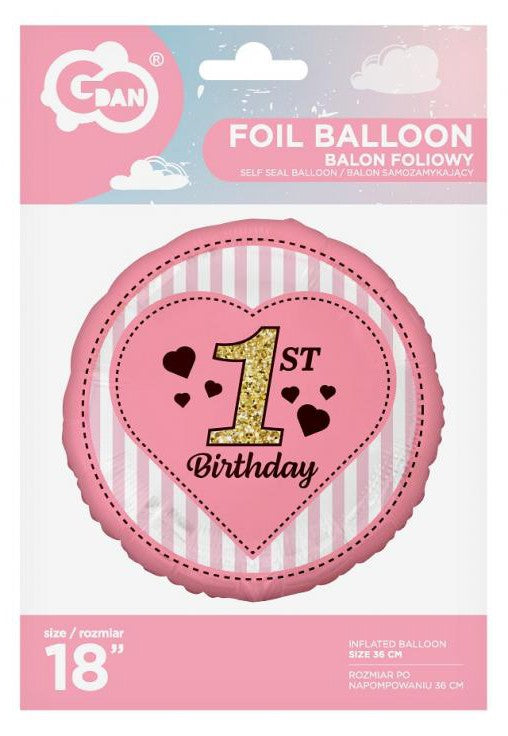 Pirmās dzimšanas dienas rozā folijas balons 36 cm