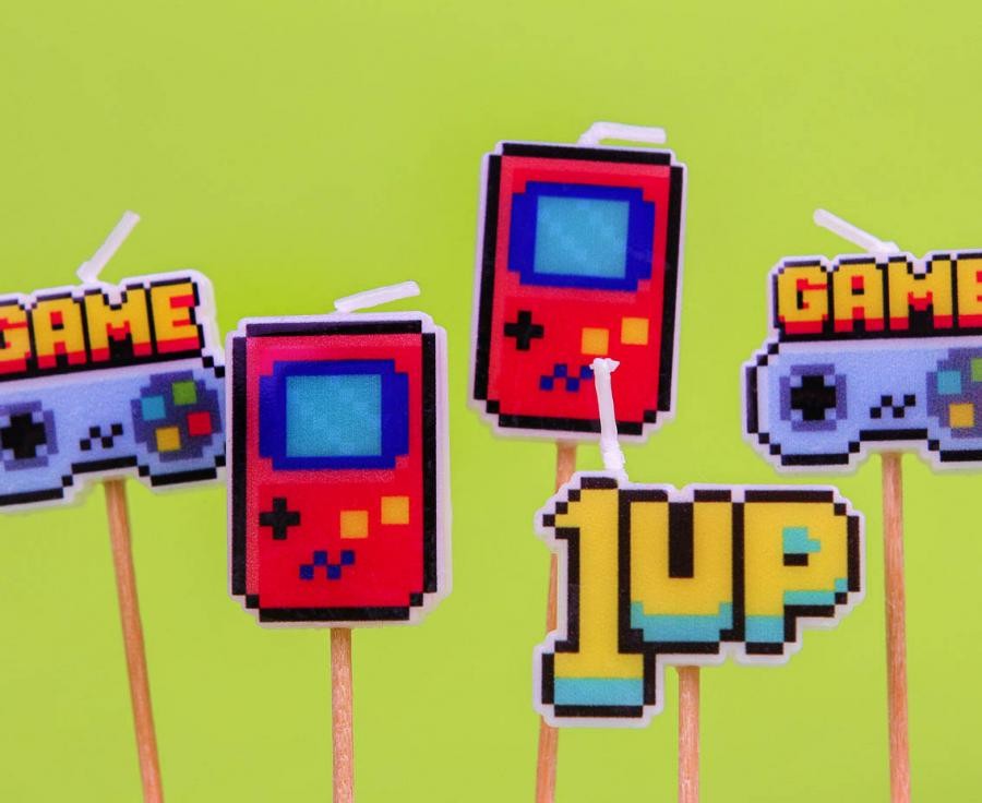 Gamer Game On rotaļu kūkas svece, 5 sveču komplekts