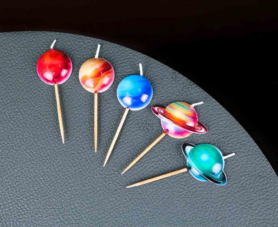 Kūkas svece "Space Planet Planet", 5 sveču komplekts