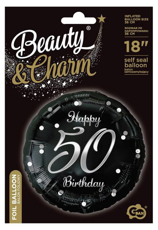 Daudz laimes dzimšanas dienā B&C sudraba folijas balons "Dzimšanas diena 50" 36 cm