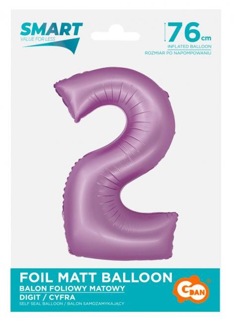 Folijas balons "Cipars lavandas krāsā", 76 cm, skaitlis 2