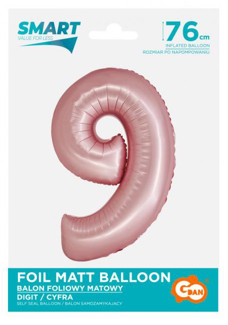 Folijas balons "Cipars 9" gaiši rozā, paklājiņrozā krāsā, 76 cm