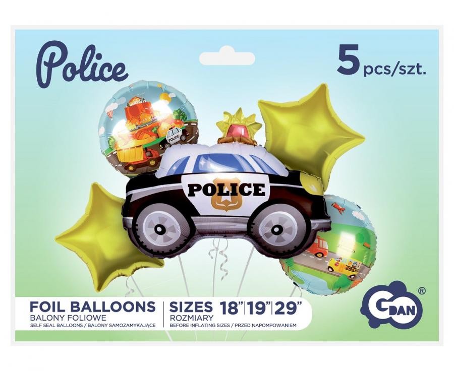 Policijas pīkstienu folijas balonu komplekts, 5 daļas