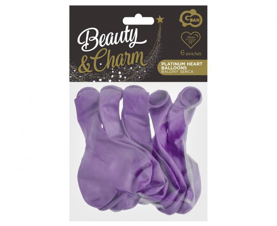 Mīlestības platīna gaiši violetas sirds formas baloni, 6 gab. iepakojumā, 30 cm (12 collas)