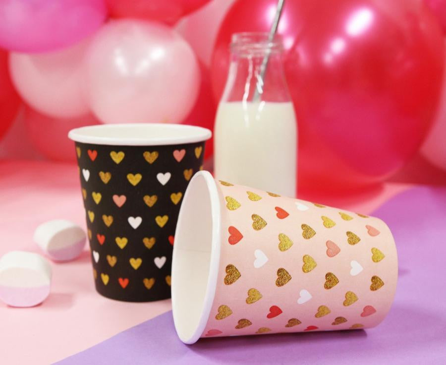Love XOXO melnas papīra krūzītes, 6 gab., 250 ml