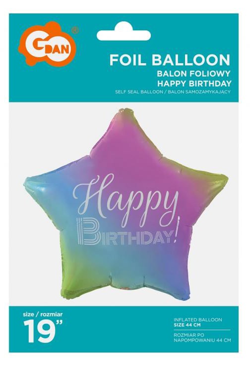 Folijas balons "Dzimšanas diena" ar zvaigznīti, 44 cm