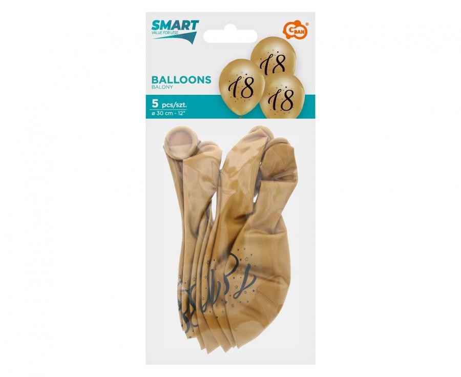 Zelta krāsas baloni "Dzimšanas diena" (18 gab.), 12 collas (30 cm)