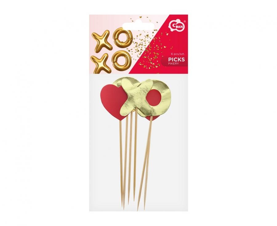 Love XOXO sarkanie XOXO dekoratīvie nūjiņi, 6 gab. iepakojumā
