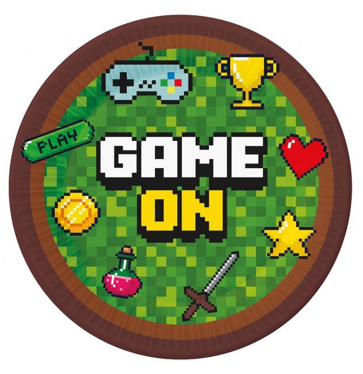 Gamer Game On Play papīra šķīvji 6 gab. 23 cm