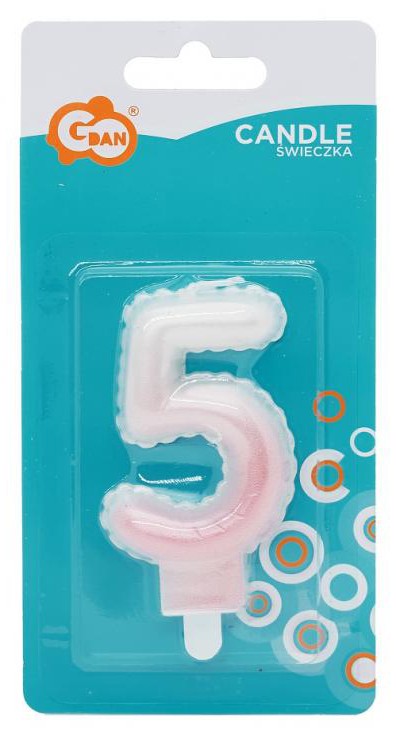 Numura Ombre baltā-rozā svece "Numurs 5", kūkas svece