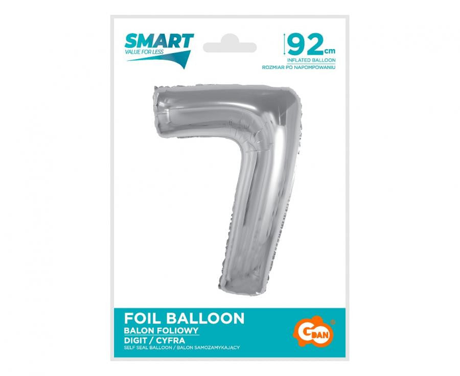 Sudraba folijas balons "Cipars 7", 92 cm